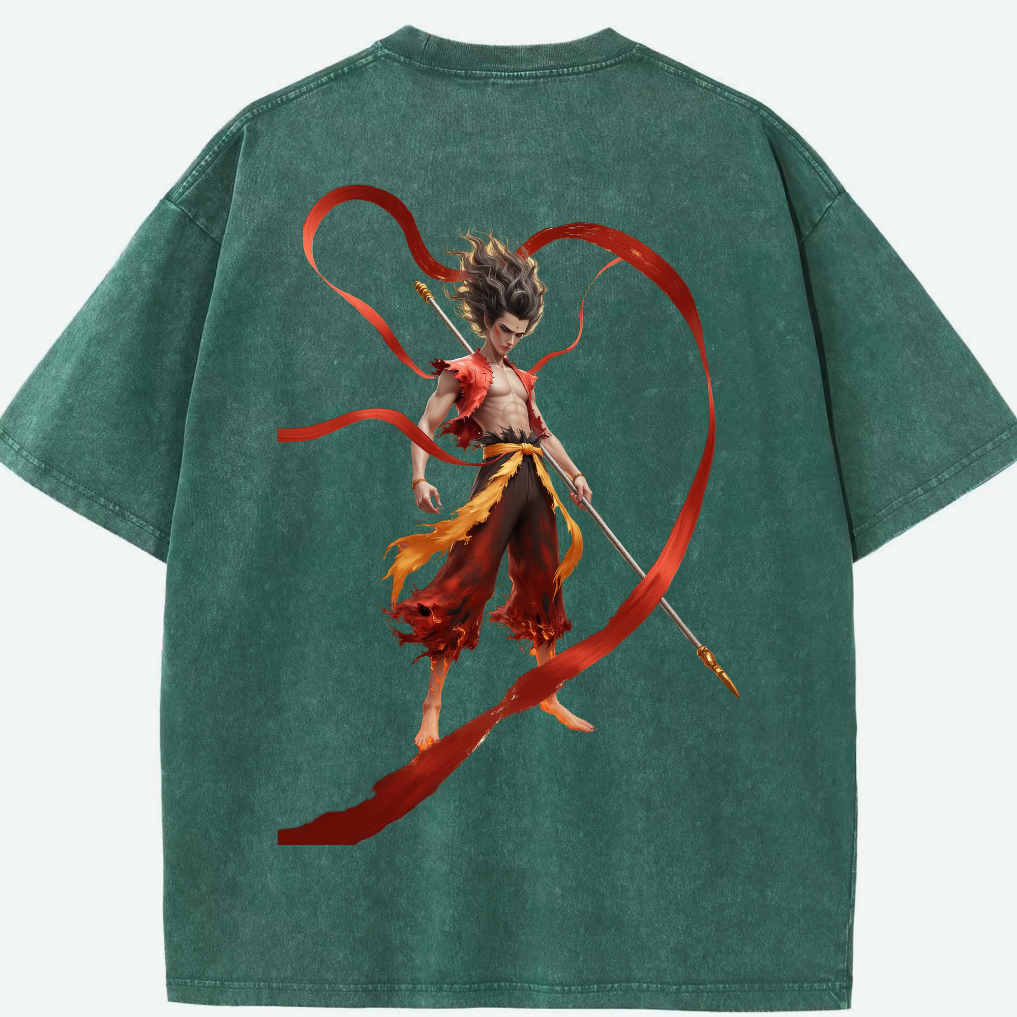 （画像用） Ne Zha 2 ナタ 魔童の大暴れ 綿100% ヴィンテージ風 半袖Tシャツ（背面プリント）